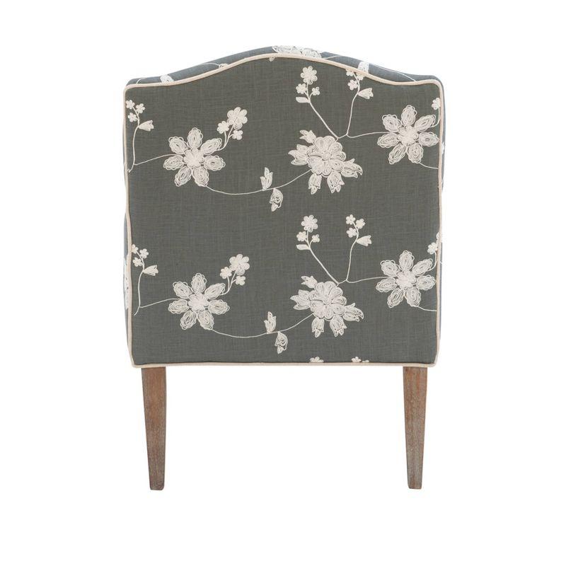 Traditional Floral Upholstered Embroidered Linen French Accent Armchair - Gray - Linon