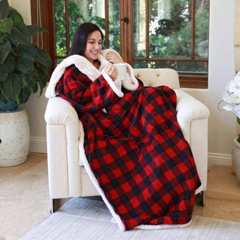 Catalonia High Pile Fleece Wearable Blanket with Sleeves Arms, Comfy Sleeved TV Wrap Blanket, Large Snuggly Throw for Adults