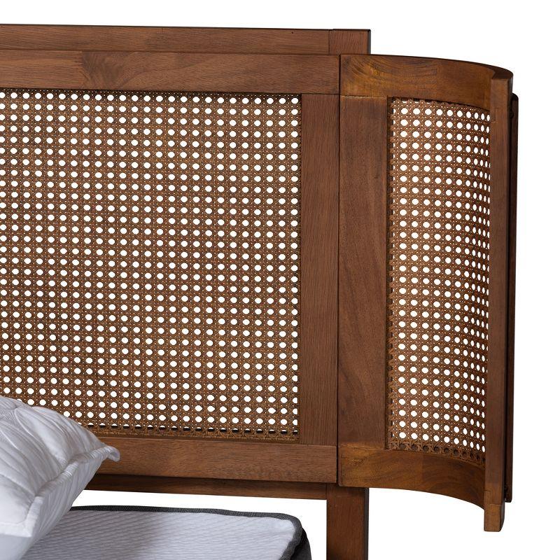 Baxton Studio Eridian Mid-Century Modern Walnut Wood and Natural Rattan Platform Bed