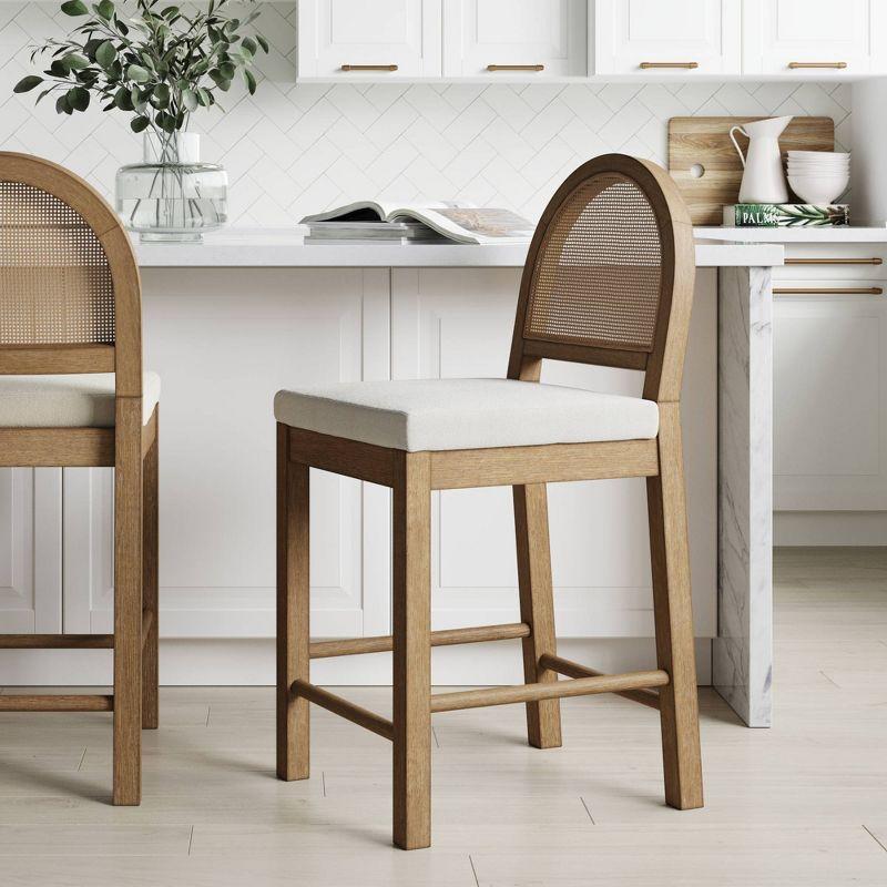 Bailey Light Brown Wood and Rattan Counter Height Barstool