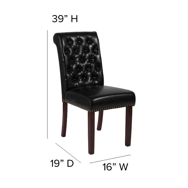 Black Leather Upholstered Parsons Side Chair with Wood Legs