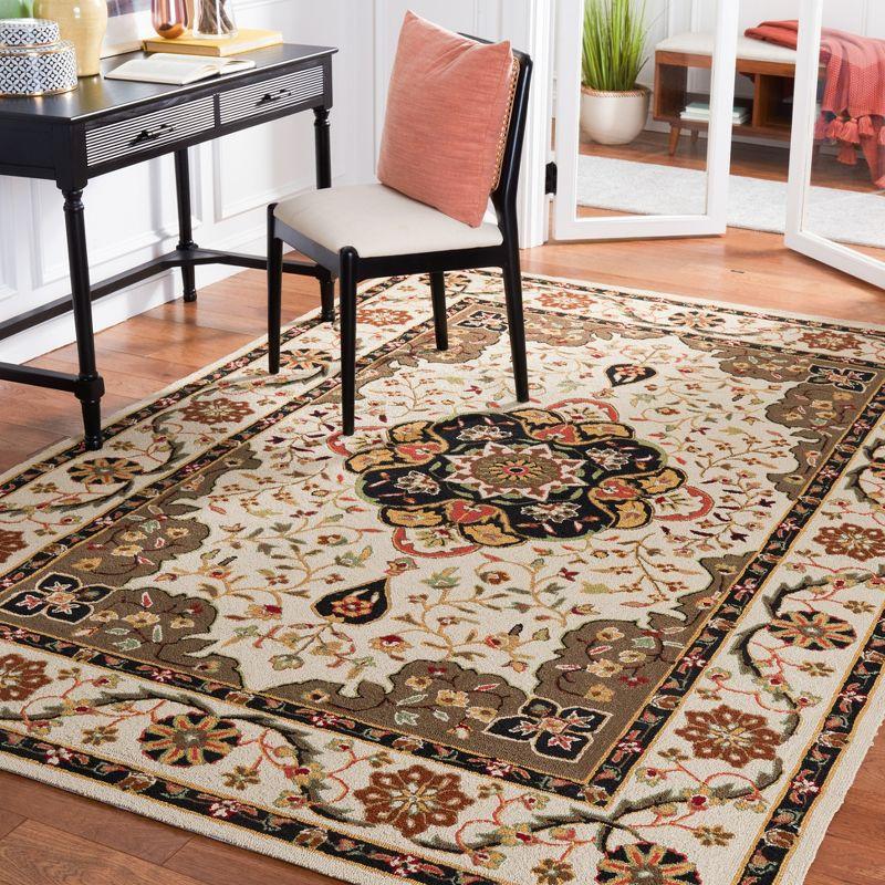 Easy Care Cream and Olive Hand Hooked Area Rug