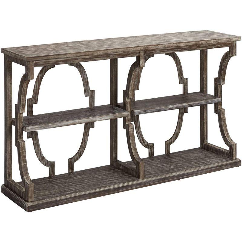 Crestview 64" Chestnut and White Wash Wood-Metal 3-Tier Console