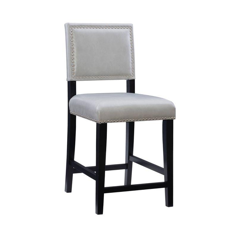 24" Brook Padded Back Faux Leather Nailhead Counter Height Barstool Gray - Linon: Solid Hardwood Frame, Footrails