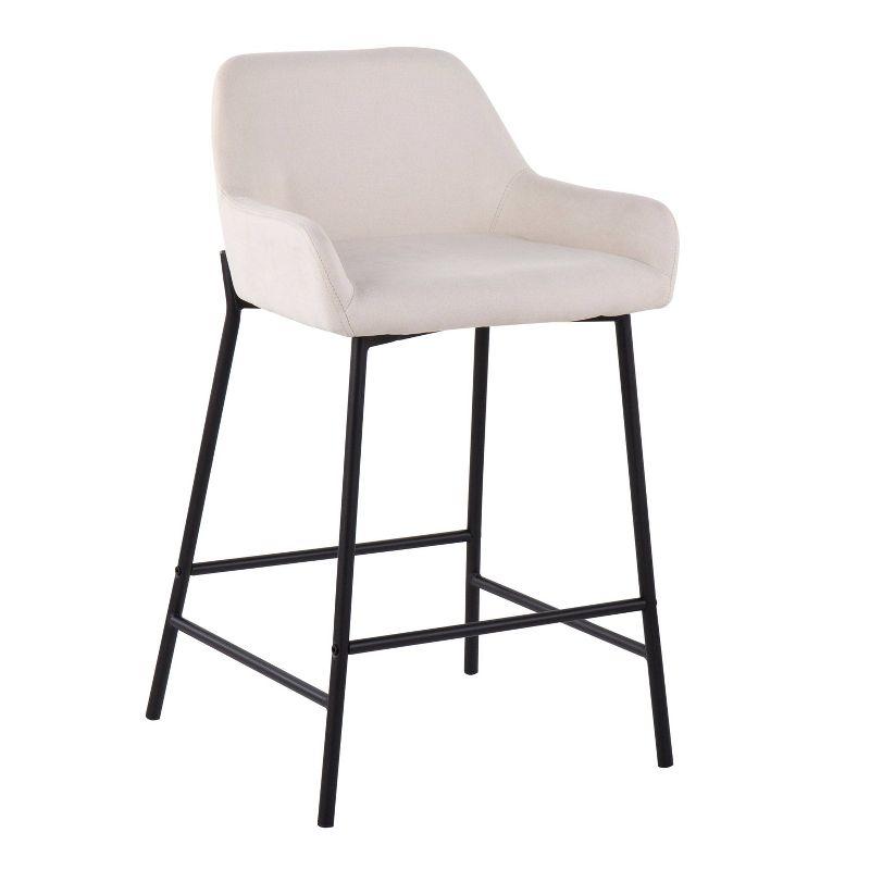 Set of 2 Daniella Metal/Polyester Counter Height Barstools Black/Cream - LumiSource: Upholstered, Spot Clean, Foam Filled, Fixed Height
