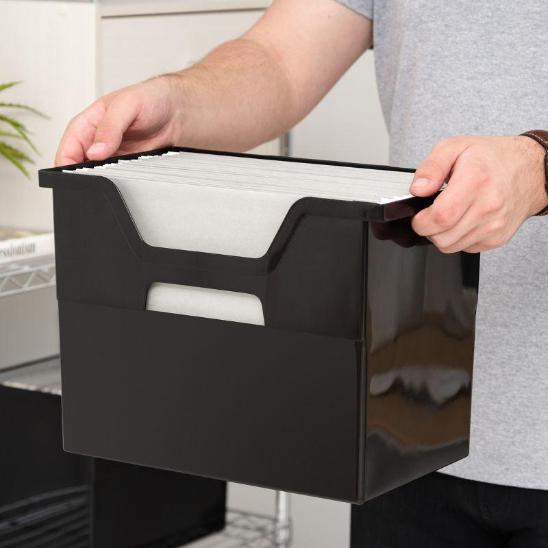 IRIS USA Large Portable Desktop File Box with Open Lid, 4 Pack, Black
