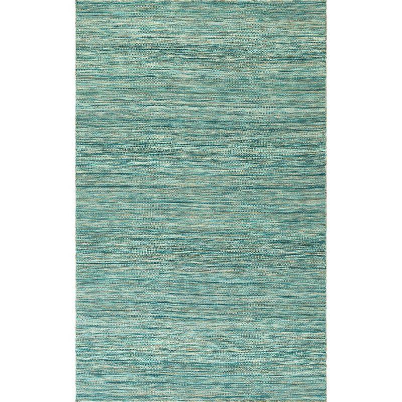 Turquoise Flat Woven Wool Rectangular Area Rug 4' x 6'