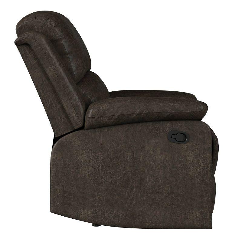 Dorian Dark Brown Faux Leather Recliner with Wood Frame