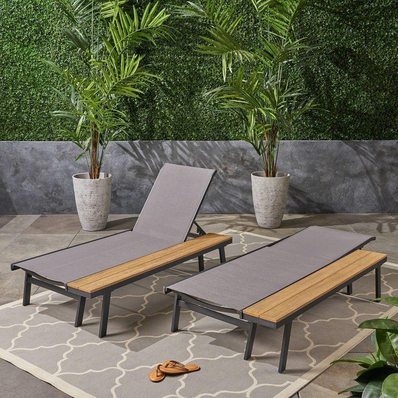 Hokku Designs Waterloo Chaise Lounge With Attached Wood Side Table(Set Of 2)