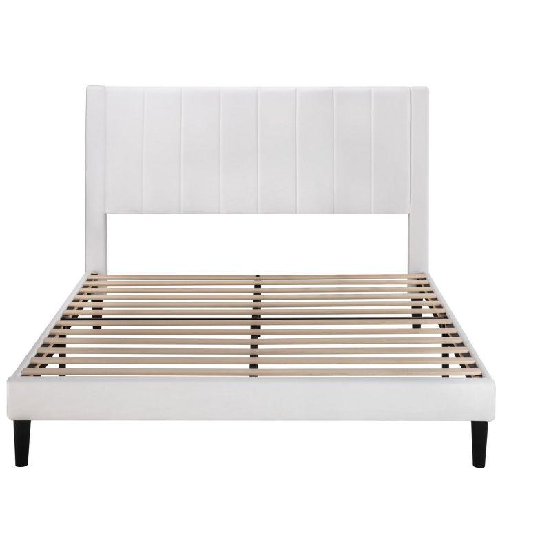Allewie Queen Velvet Upholstered Bed Frame/Vertical Channel Tufted Wingback Headboard/Heavy Duty Support/box spring Optional/Easy Assembly/White