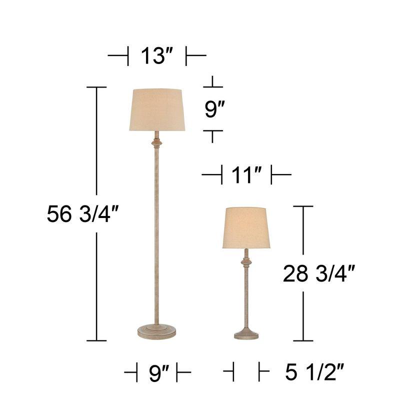 360 Lighting Carter Rustic Farmhouse 3 Piece Table Floor Lamp Set Beige Metal Cream Fabric Tapered Drum Shade for Living Room Bedroom Office House