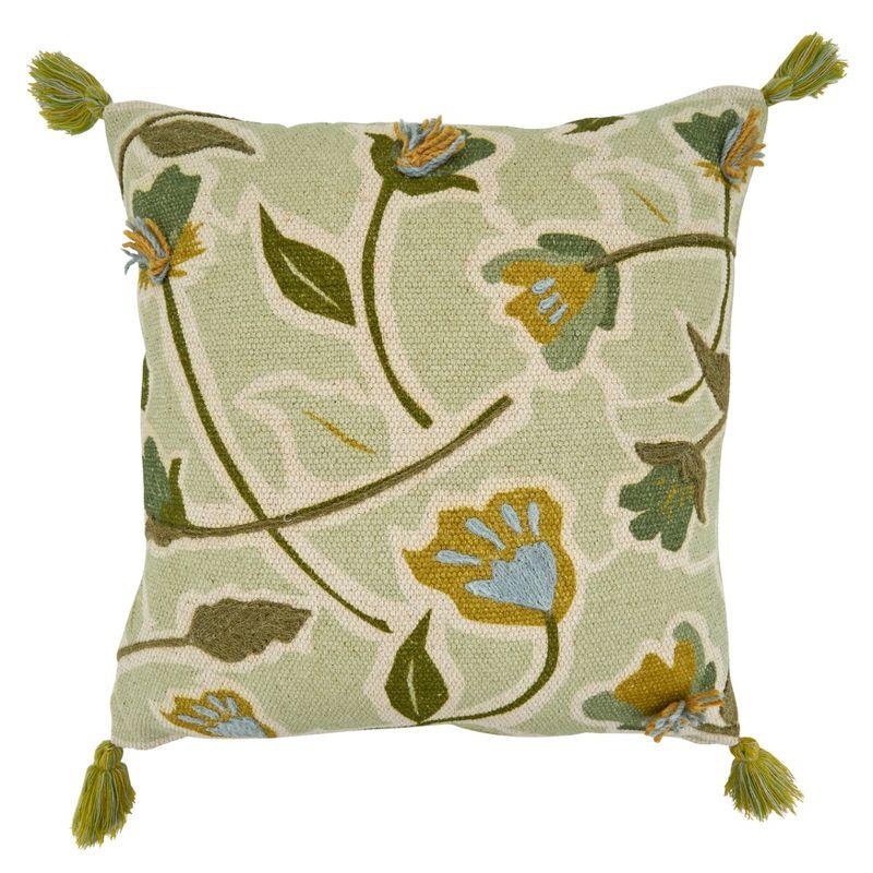 Saro Blossom Collection Floral Cotton Pillow Cover