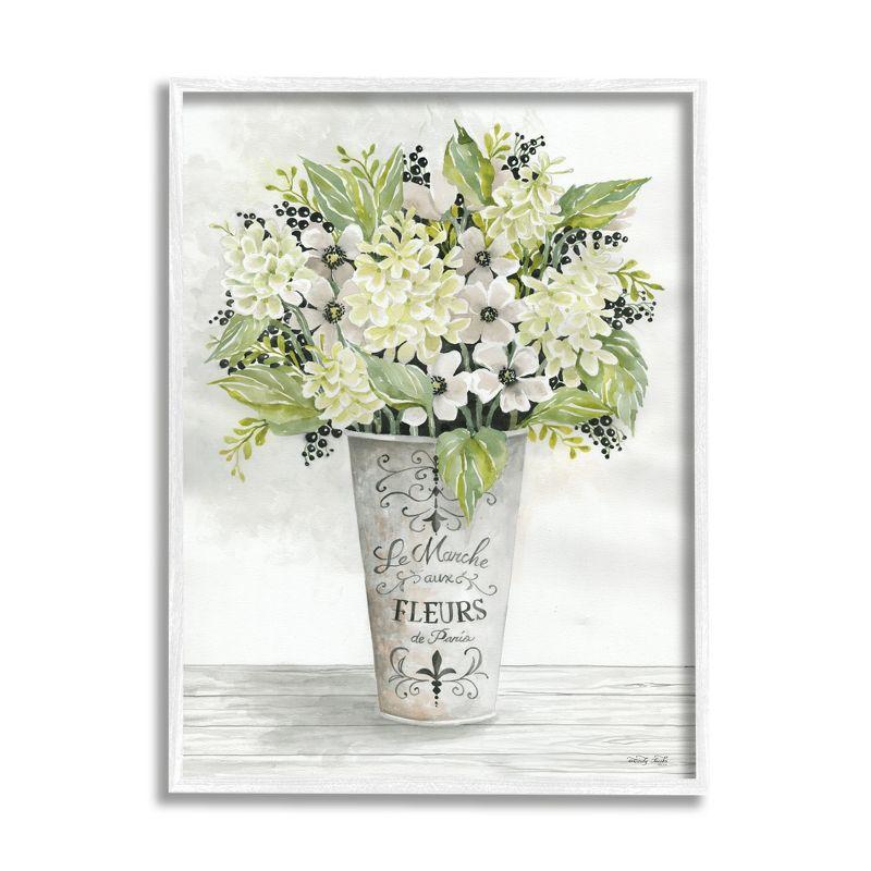 French Floral Greenery Bouquet Canvas Print with White Frame