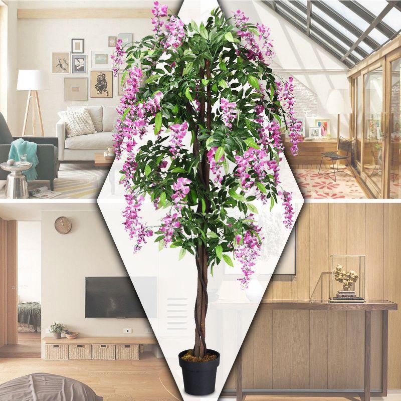 Primrue 6FT Artificial Wisteria Trees, Fake Wisteria Trees in Nursery Planters, Green Simulated Floor Plants, Indoor and Outdoor Decorations