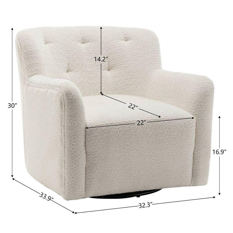 32" Wide Upholstered Swivel Armchair Cream - Kinwell: Rotating Base, No Assembly Required