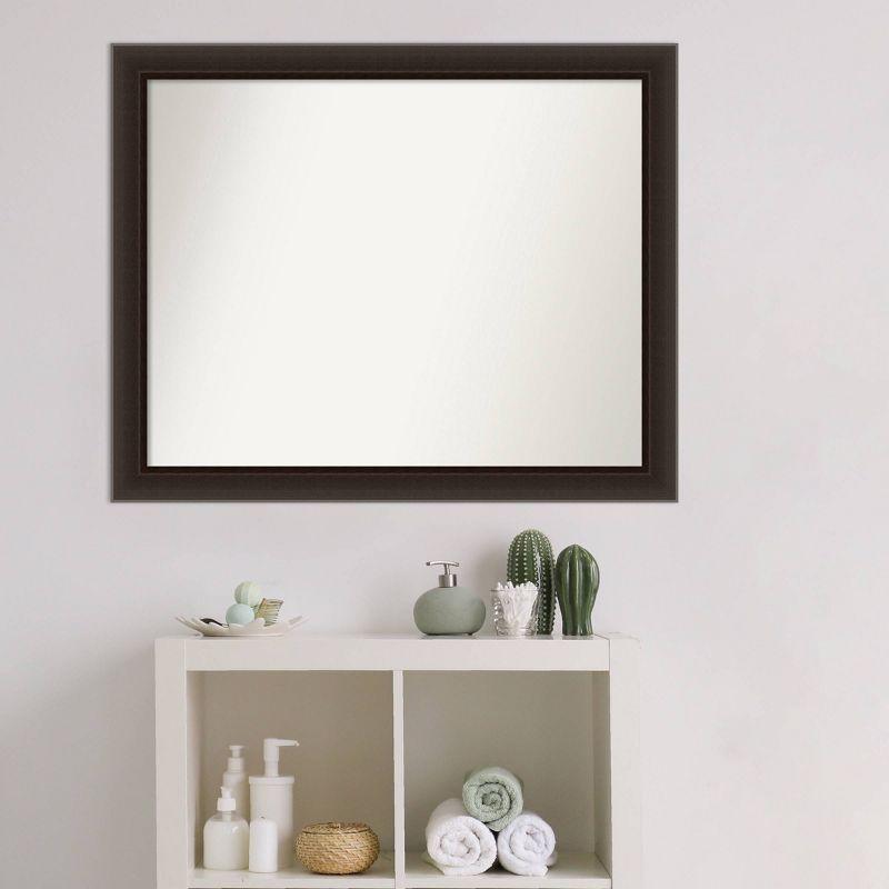 32" x 26" Non-Beveled Romano Espresso Narrow Wood Bathroom Wall Mirror - Amanti Art: Modern Rectangle, Wall Mount, Includes Hardware