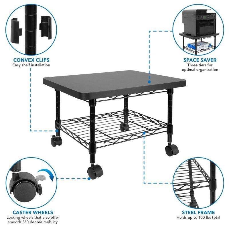 Mount-It! Under Desk Printer Stand with Wheels & Storage Shelf for Office and Home Use, 2 Tiers