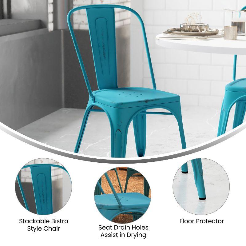 Emma and Oliver Commercial Grade Distressed Colorful Metal Indoor-Outdoor Stackable Chair