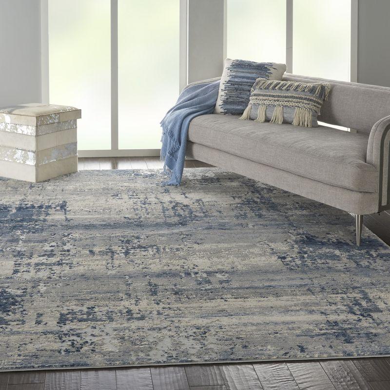 Modern Rustic Textures Ivory Blue Synthetic Area Rug 9'3" x 12'9"