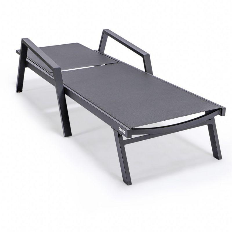 LeisureMod Marlin Patio Sling Chaise Lounge Chair With Arms in Black Aluminum