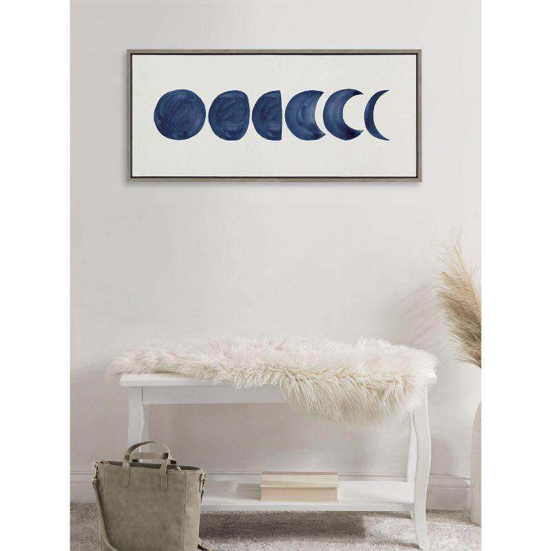 Kate and Laurel Sylvie Linear Moon Phases Framed Canvas by Teju Reval of SnazzyHues, 18x40, Gray