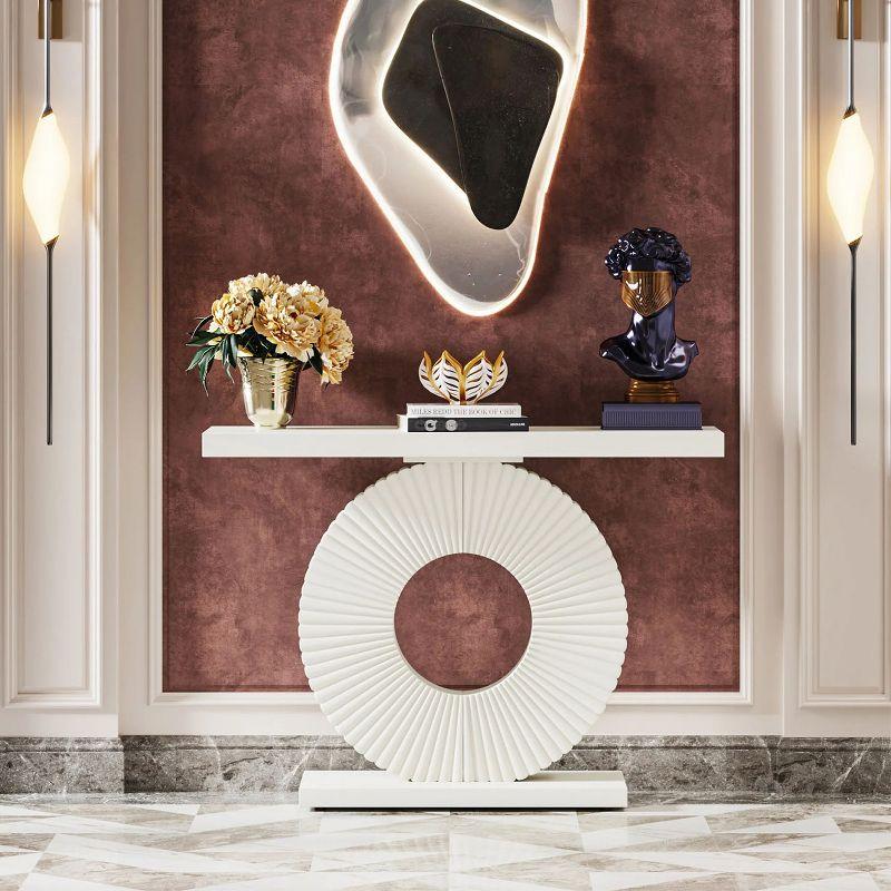 Resenkos Entryway Table, Console Sofa Table,Modern Console Table 40" Wood Sofa Table with Geometric Base,White