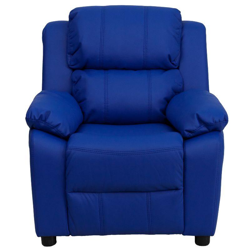 Flash Furniture Charlie Deluxe Padded Contemporary Blue Vinyl Kids Recliner with Storage Arms
