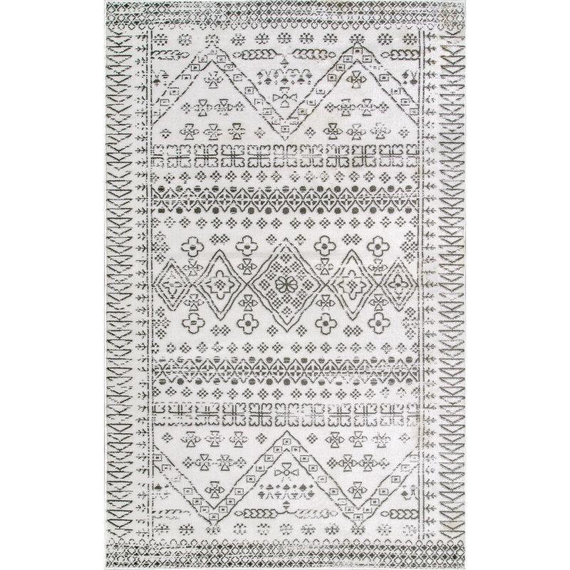 Nuloom Frances Moroccan 4x6 Indoor Area Rug for Living Room Bedroom Dining Room Kitchen, Light Grey/Ivory