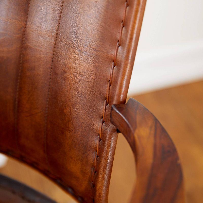 Vintage Cow Hide Leather and Iron Accent Chair Brown - Olivia & May: No Assembly, Metal Frame, Spot Clean