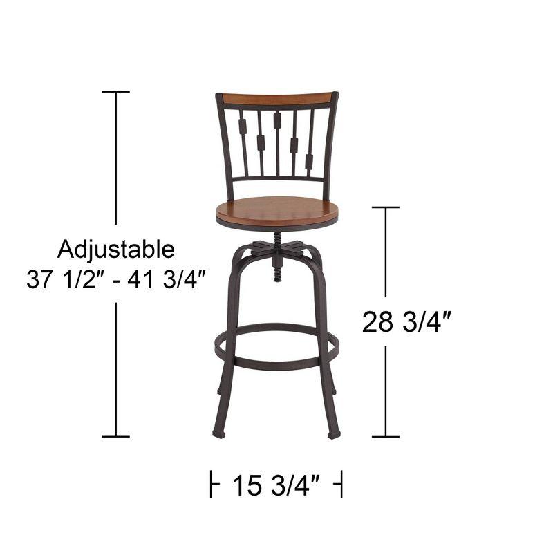 Adjustable Brown Wood and Metal Swivel Bar Stool