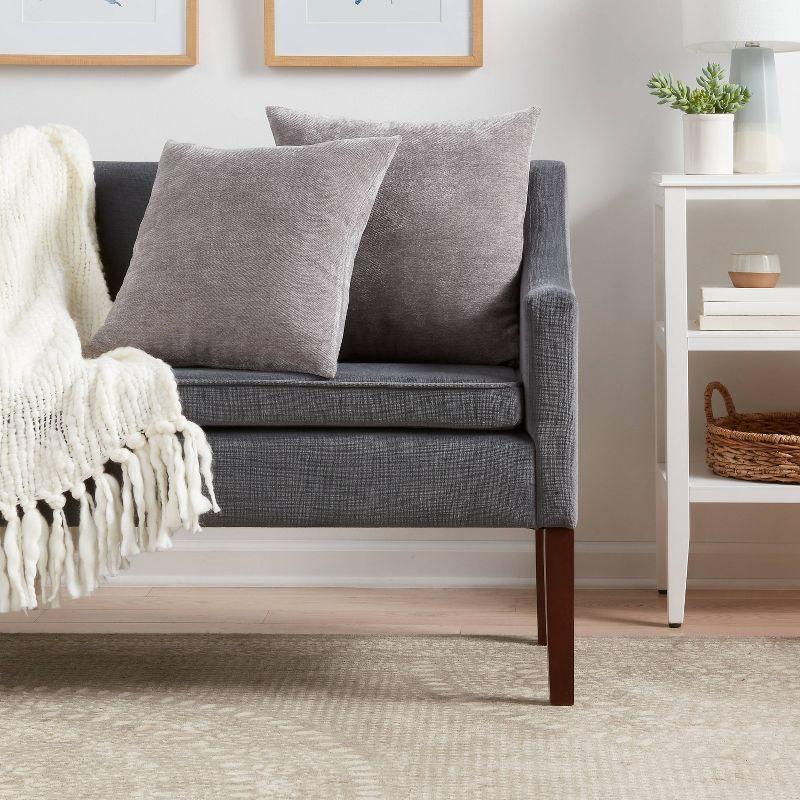 2pk Chenille Square Throw Pillows Gray - Threshold™: Decorative Indoor Cushions, Knife Edge Design, Polyester Fill