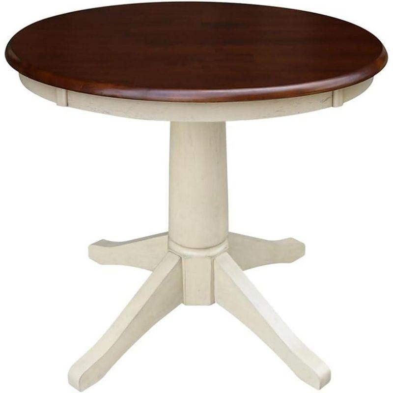 Antiqued Almond & Espresso 30" Round Wood Pedestal Dining Table