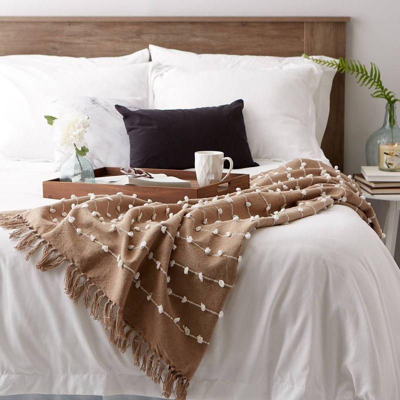 Stone Woven Cotton 50"x60" Throw with Chic Fringe Detail