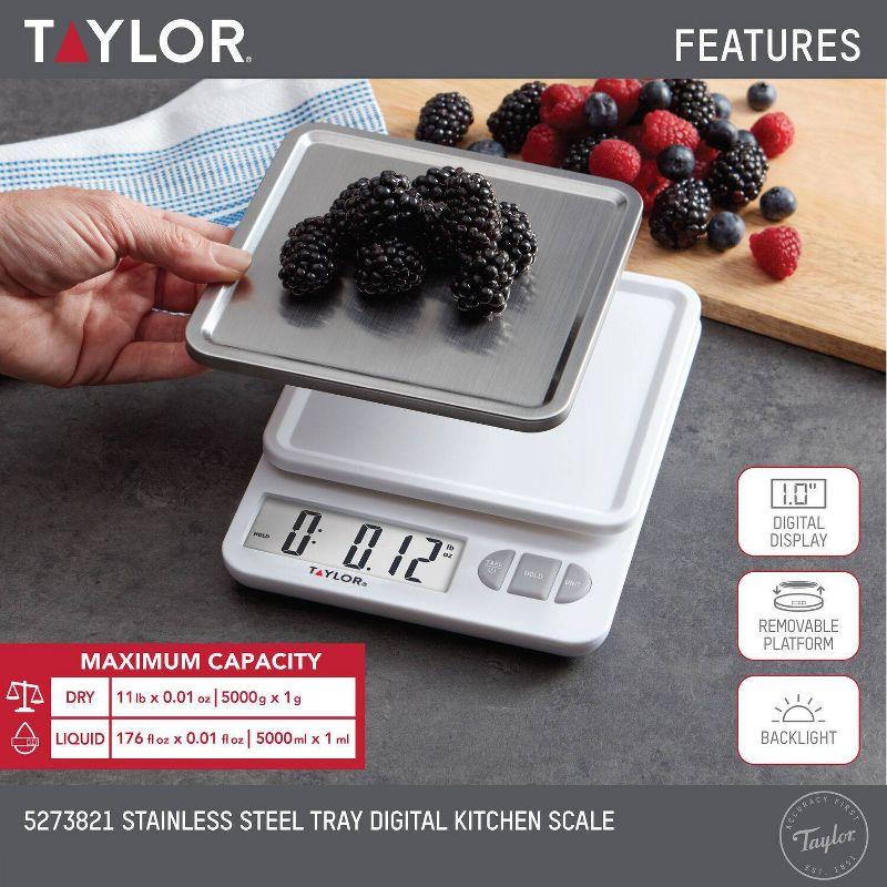 Taylor Digital Kitchen 11lb Food Scale with Removable Tray Stainless Steel Platform