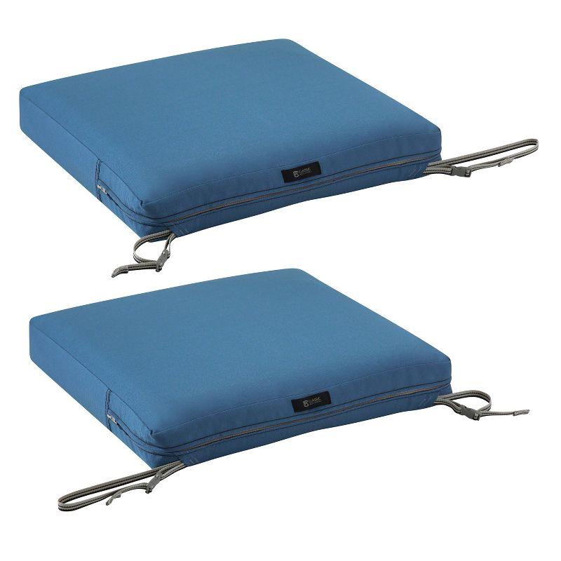 19" x 19" x 3" Ravenna Water-Resistant Patio Seat Cushion Empire Blue - Classic Accessories: Removable Polyester Cover, Zippered