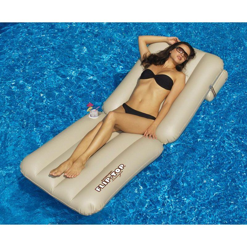 Beige Adjustable Flip-Top Inflatable Pool Lounger with Pillow