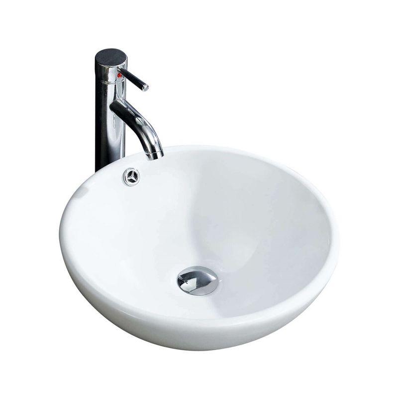 Modern White Ceramic Round Vessel Sink with Overflow