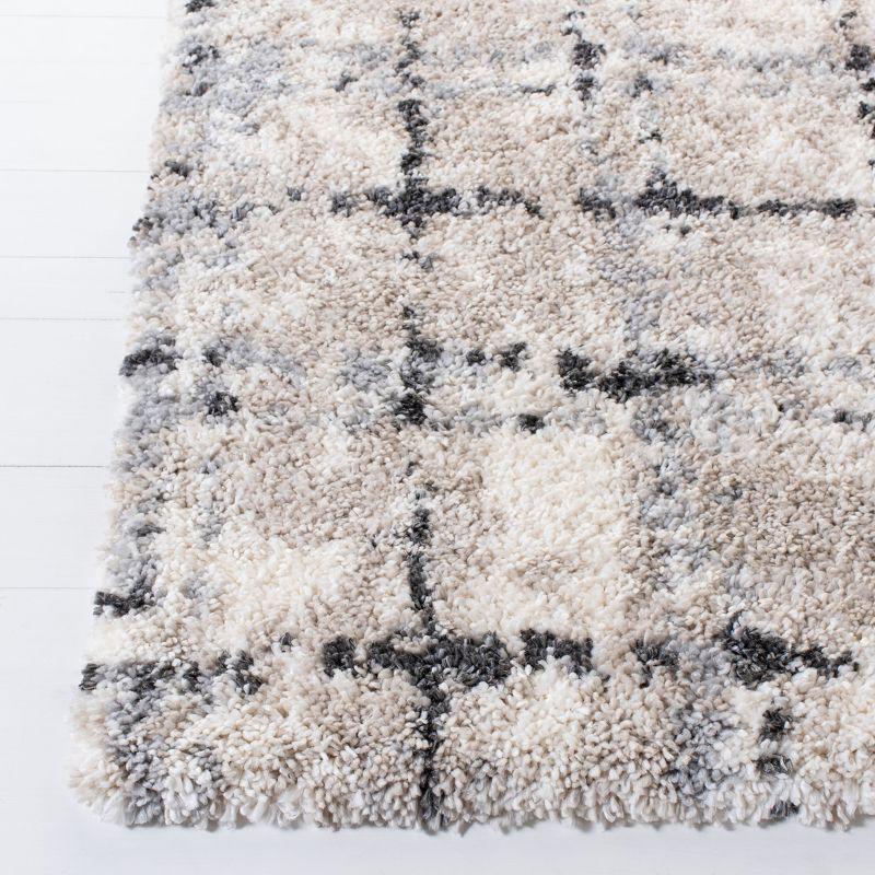 Ivory and Gray Square Shag Synthetic Area Rug