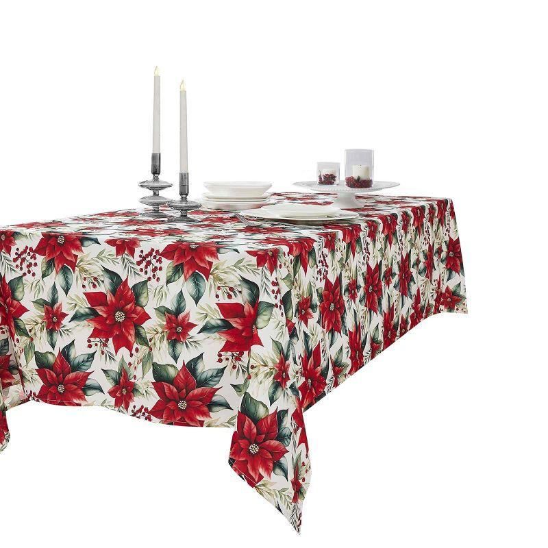 Holiday Poinsettia Red and Green Polyester Tablecloth 52" x 70"