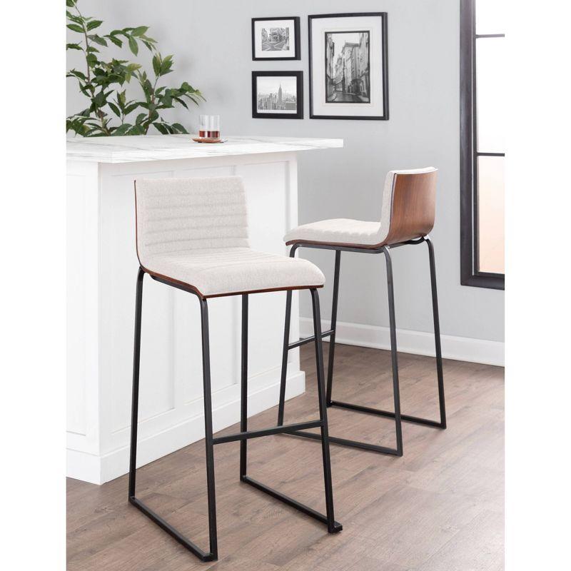 Set of 2 Mason Mara Barstools Black/Walnut/Cream - LumiSource: Fixed-Height, Tufted Seat, Wood Back