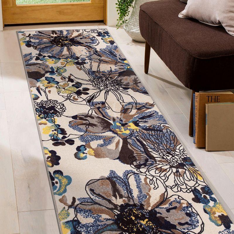 World Rug Gallery Modern Bright Flowers Non-Slip Area Rug