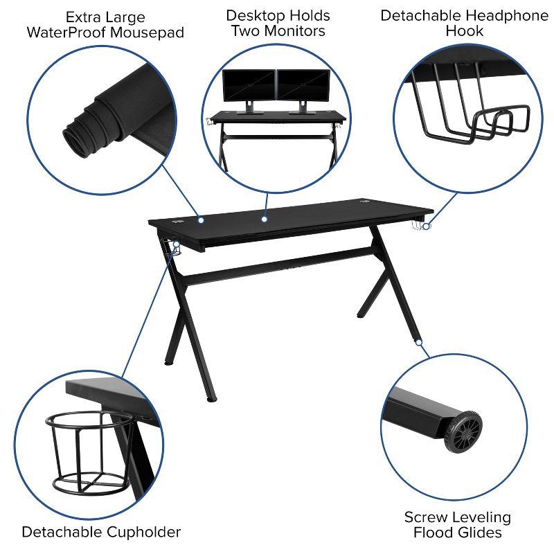 Flash Furniture Gaming Desk and Red Footrest Reclining Gaming Chair Set - Cup Holder/Headphone Hook/Removable Mouse Pad Top/Wire Management