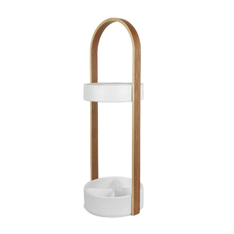 Bellwood Modern White-Natural Wood & Steel Freestanding Umbrella Stand