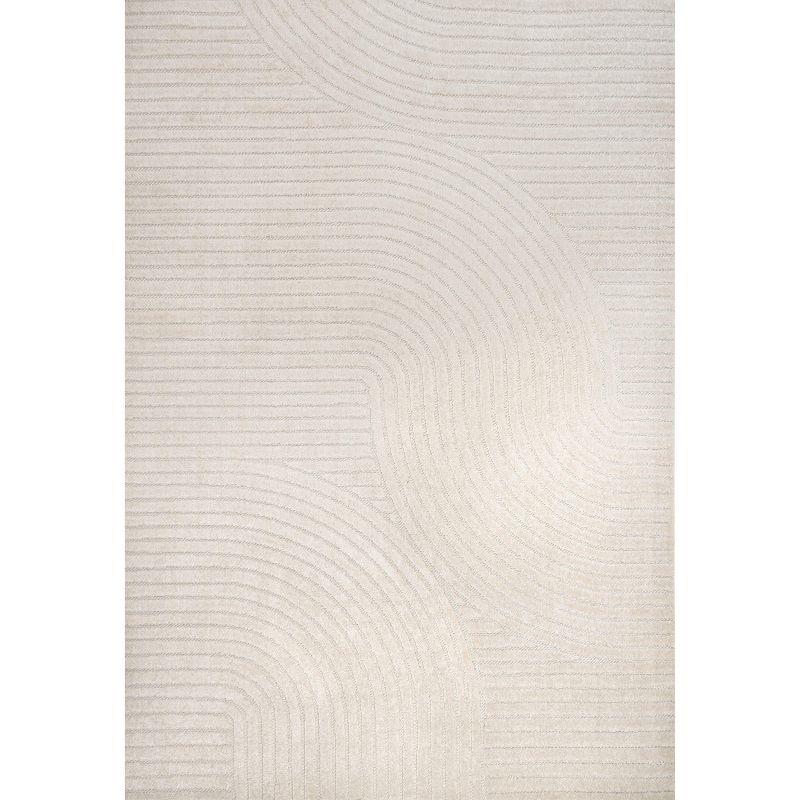 JONATHAN Y Hallie High-Low Minimalist Curve Geometric Ivory/Cream 4 ft. x 6 ft. Indoor/Outdoor Area Rug
