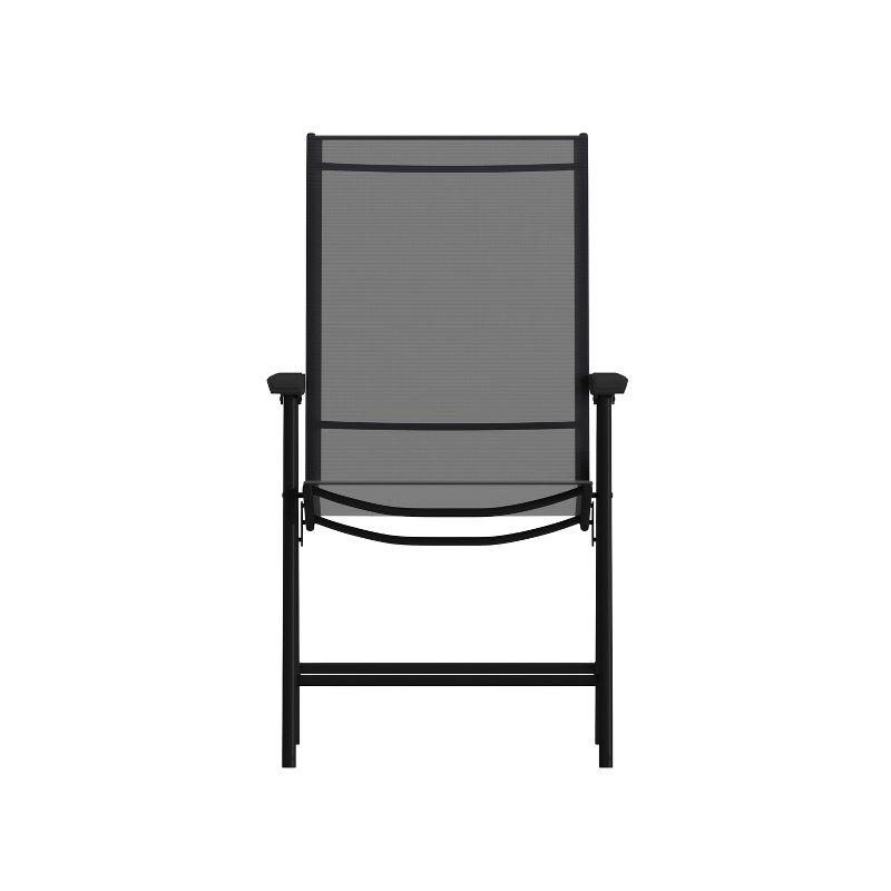 Black Metal Outdoor Folding Sling Dining Chairs, Set of 2