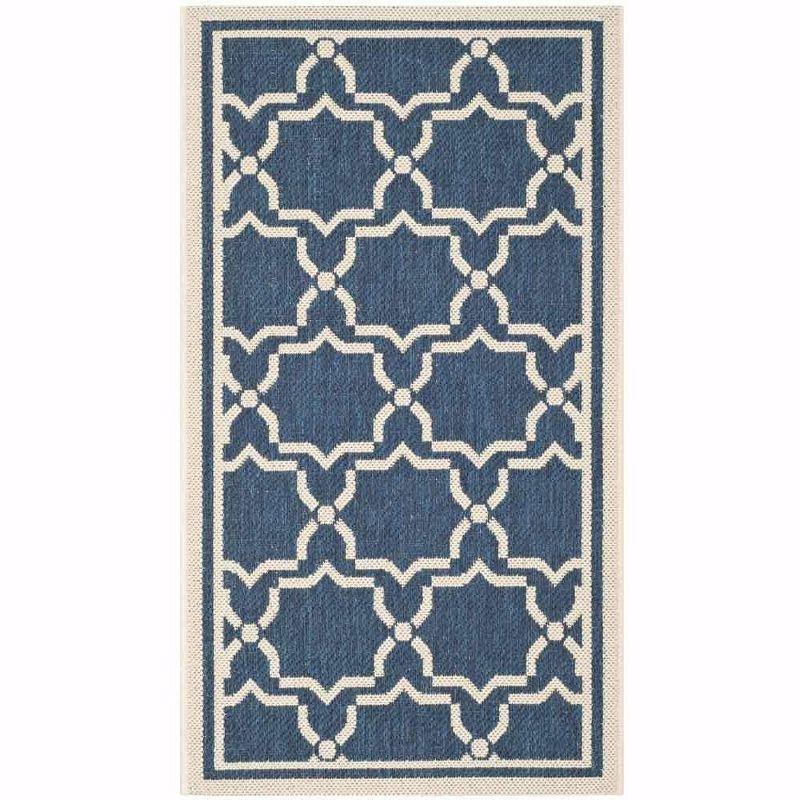 Navy and Beige 5' x 7' Reversible Flat Woven Synthetic Area Rug