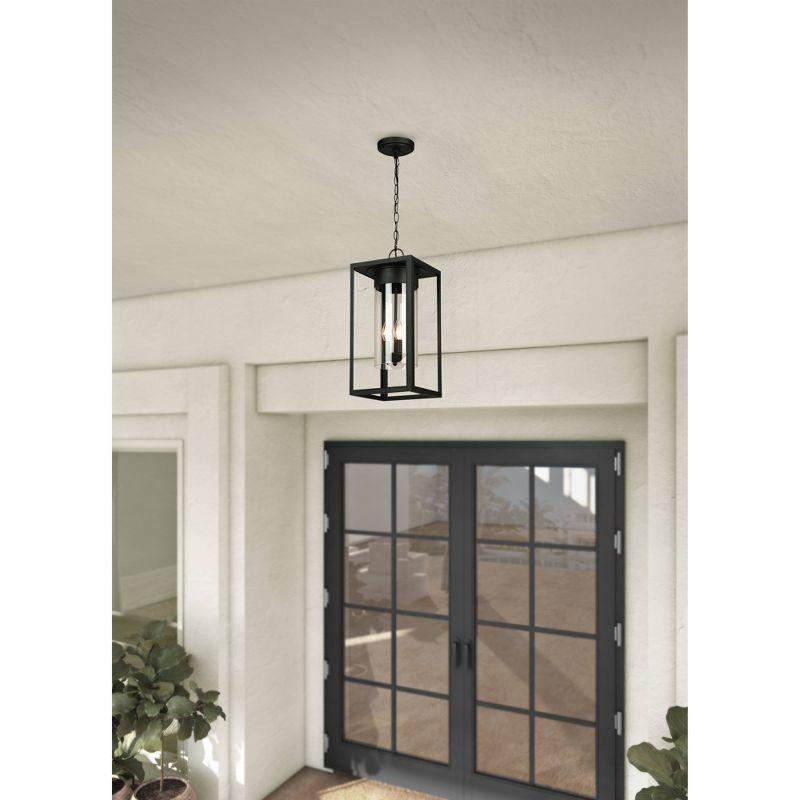 3-Light Walker Hill Outdoor Clear Glass Pendant Matte Black - EGLO: ETL Listed, Adjustable, Steel Body