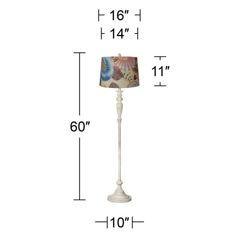 360 Lighting Vintage Chic Floor Lamp 60" Tall Antique White Tropic Flower Drum Shade for Living Room Reading Bedroom Office