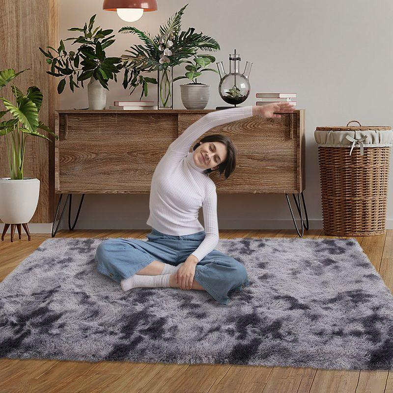 Shaggy Area Rug Super Soft Fluffy Plush Carpet, 8' x 10' Tie-Dye Dark Gray