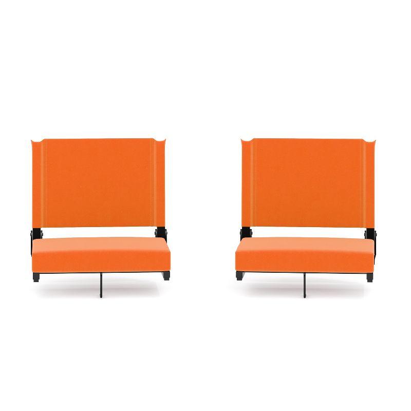 Flash Furniture Set of 2 Grandstand Comfort Seats by Flash - 500 lb. Rated Lightweight Stadium Chair with Handle & Ultra-Padded Seat, Orange